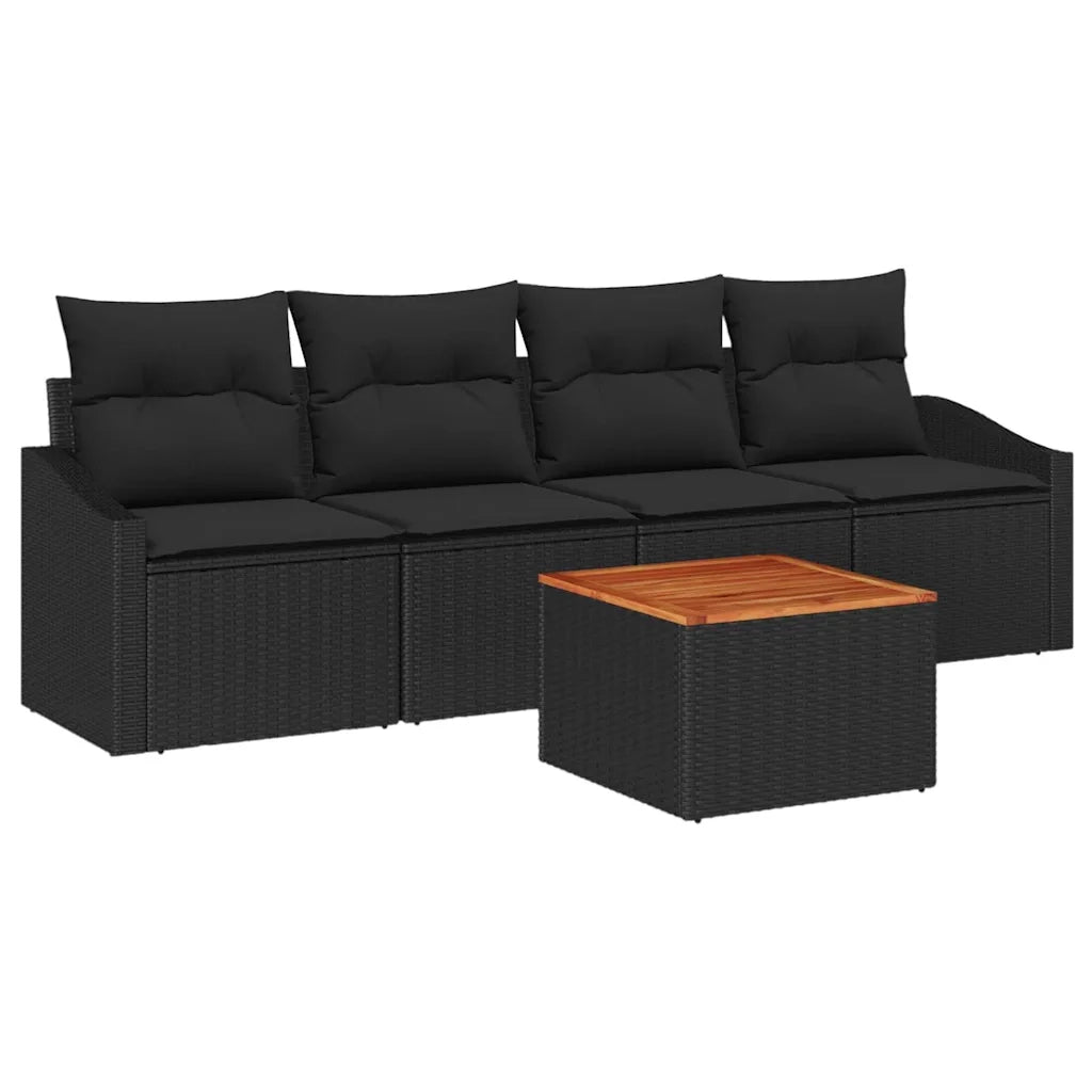 Set Divano da Giardino con cuscino 5 pz | Set Salotto da Giardino Nero polyrattan