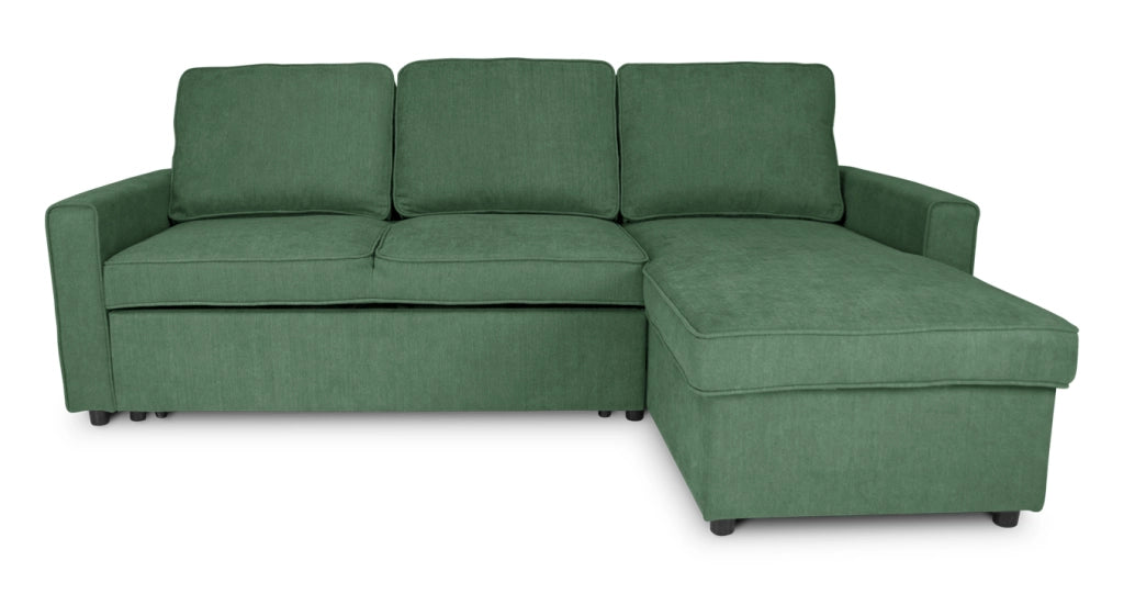 Divano letto angolare con contenitore, divano con chaise longue verde abete - Kennedy - DL-KE38CL