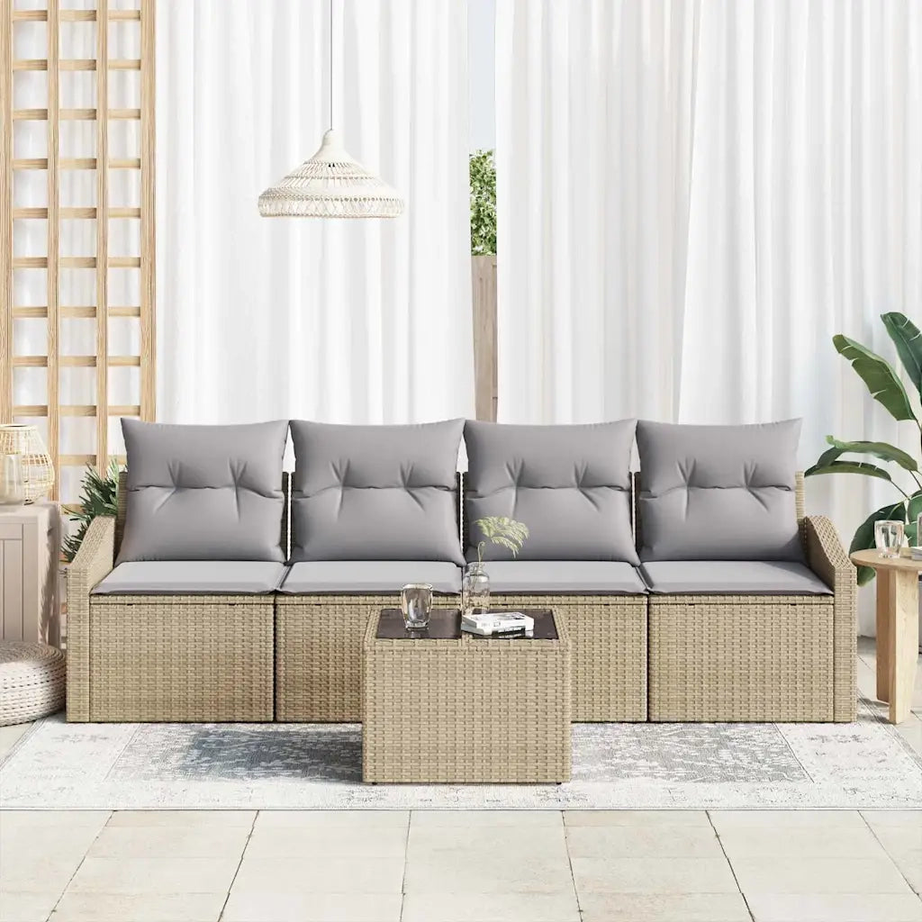 Set di divani con cuscino 5 pcs Beige e grigio polyrattan