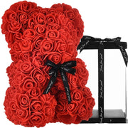 Trade Shop - Orsacchiotto Orsetto Orso Di Rose Con Fiori Artificiali Da 25cm San Valentino - Rosso