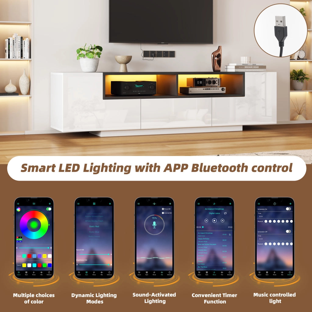 Mobile TV con LED; 2 vani a L; 1 cassetto e 2 vani aperti - 180 x 40 x 48 cm - bianco