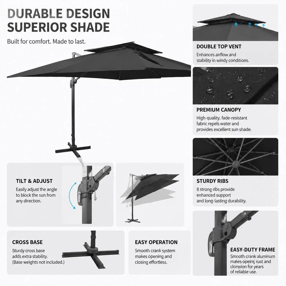 Cantilever Parasol With Double Canopy, Black, 400 X 300 Cm