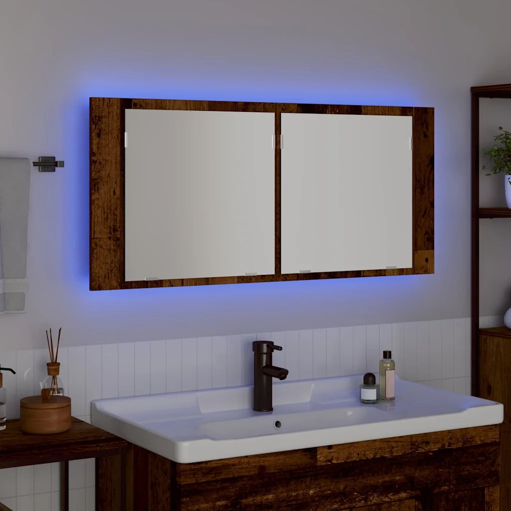 Armadio Specchio LED con porta Legno vecchio 100 x 12 x 45 cm 875042