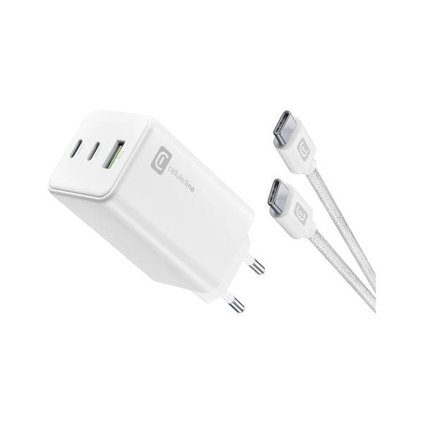 Cellularline multipower 100w kit - smartphone, tablet e laptop caricabatterie da rete usb-c 100w con cavo usb-c to usb-c - ACHKITGAN100WTABW
