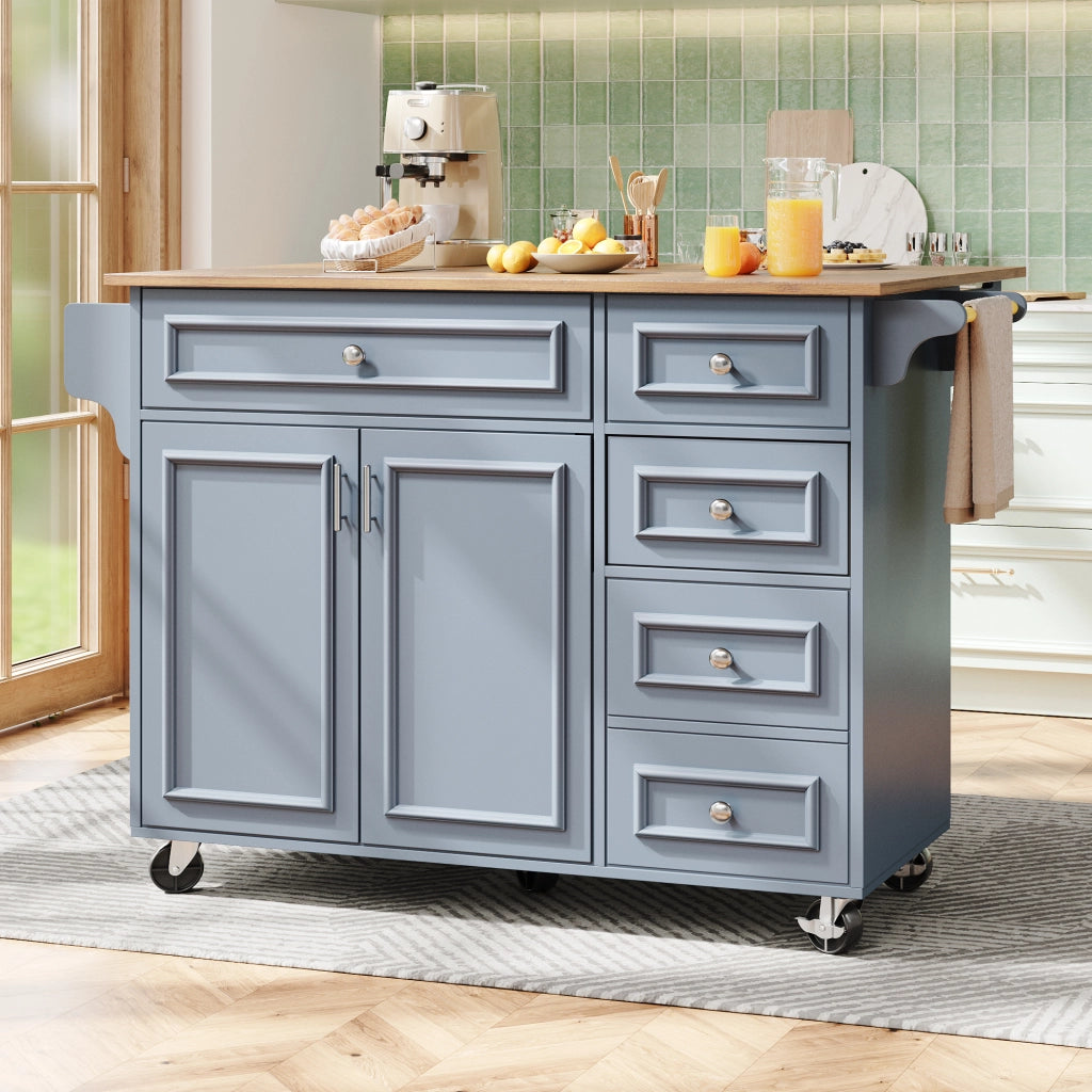 OKWISH Carrello da Cucina con Piano Pieghevole, Cassetti e Ripiani Regolabili, in MDF, Azzurro