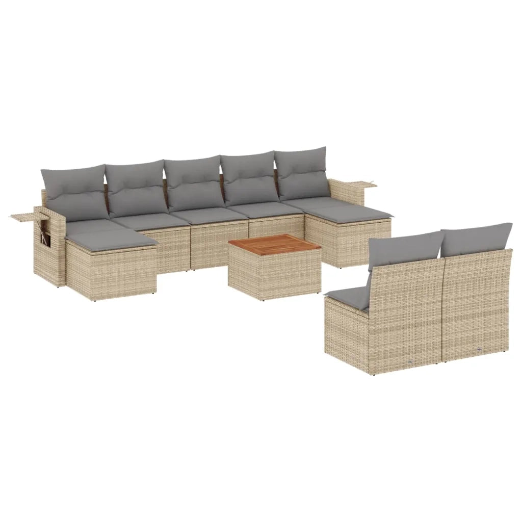 Set Divano da Giardino 10 pz con Cuscini Beige in Polyrattan 3224764