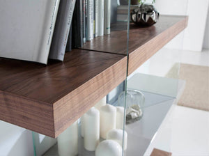 Mensola in legno di noce e vetro