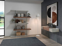 Mensola in legno di noce e vetro