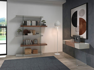 Mensola in legno di noce e vetro