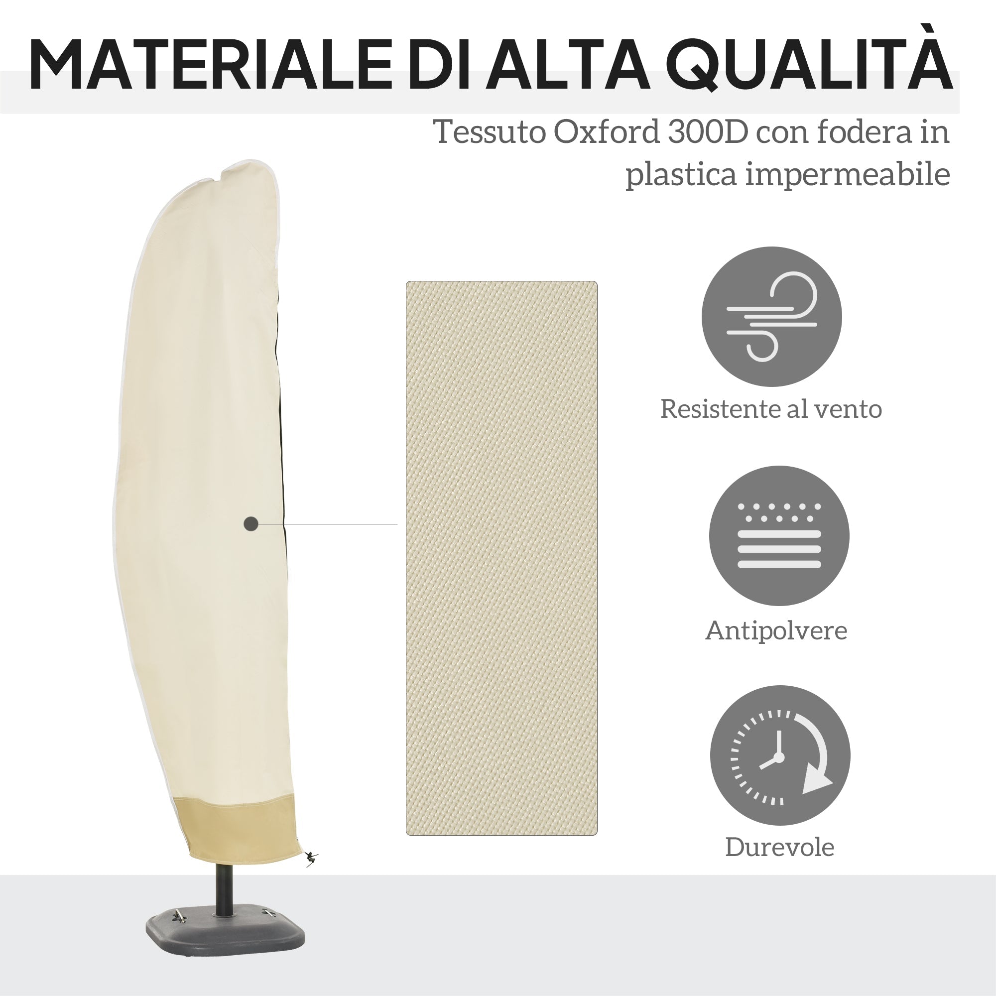 Copertura per Ombrellone 3x3 m Impermeabile Custodia con Cerniera e Laccio Beige