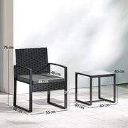 Set da giardino ULEVR 3 pezzi per 2 persone con 2 poltrone, tavolino in vetro temperato e cuscini grigio scuro