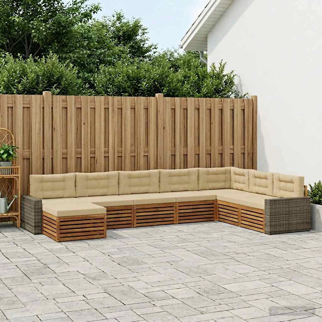 Set di divani da esterno 8 pz Naturale e Beige 3383731