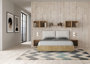 Letto Matrimoniale 160x190 cm con Rete Struttura Quercia con Cuscini in Similpelle Egos Antea Bianco