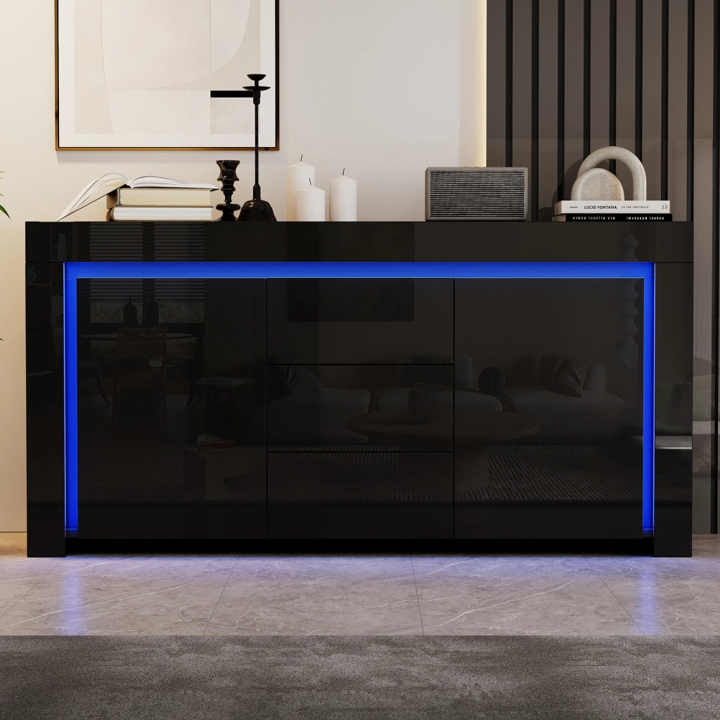 Sideboard 140x40x65 cm con illuminazione LED regolabile MDF nero
