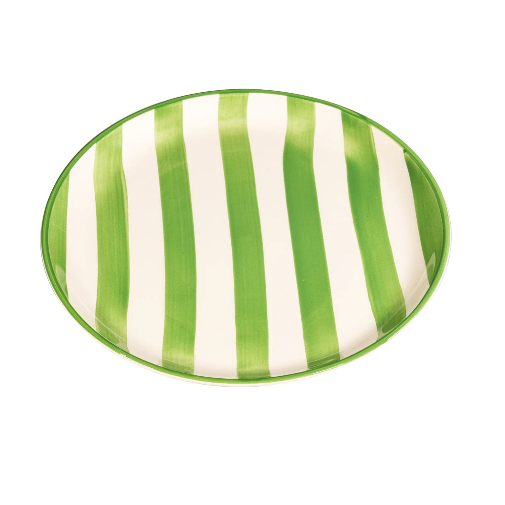 Set 2 Piatti Piani Righe Artigianali Diametro 28 cm Made in Italy Design Elegante e Moderno Colore Verde per Servizio Tavola di Alta Qualità