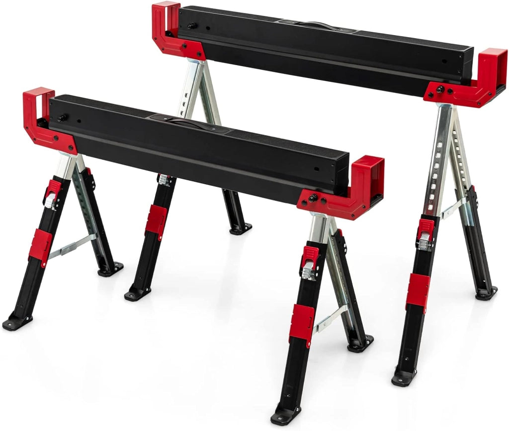 Set di 2 Cavalletti da Lavoro Pieghevoli, Cavalletto per Segare la Legna Regolabile in 9 Livelli, Cavalletto per Uso Interno ed Esterno, Carico Fino a 1180 kg (Modello 3)
