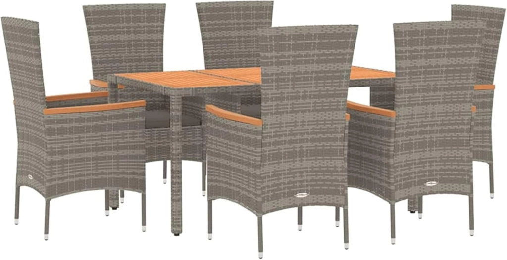 Set da pranzo da giardino 7 pezzi e cuscini in rattan sintetico grigio, set tavolo e sedie da giardino, tavolo da terrazza e sedie, set da giardino, mobili da giardino per esterni 3157539
