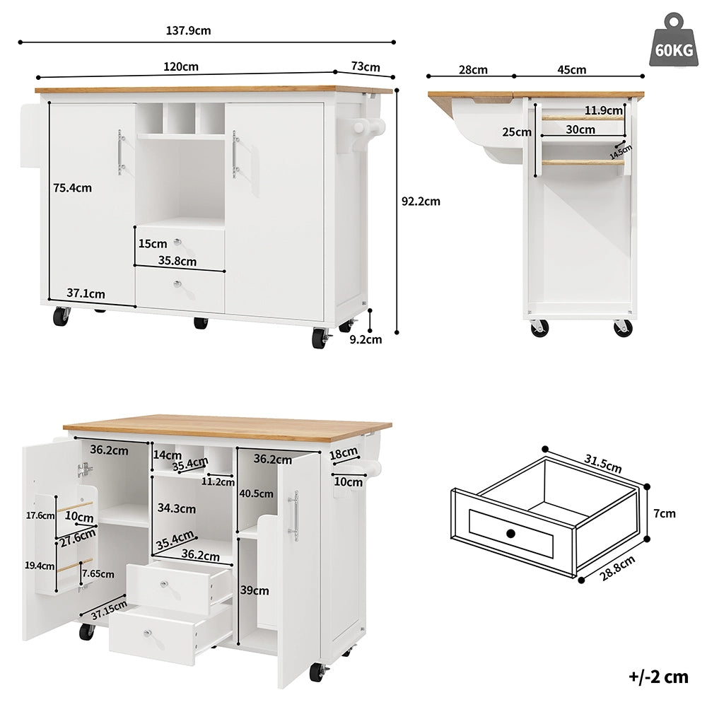 Isola cucina - Xylo - 120x73x92cm piano abbattibile bianco/nero