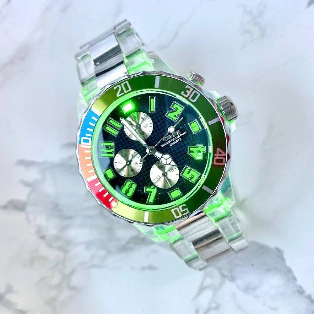 Trade Shop - Orologio Da Polso Coss Uomo Analogico Quarzo Luminoso Silver Verde Quadrante Blu -