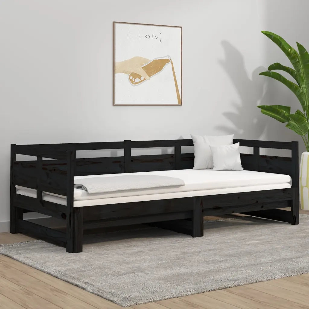 Dormeuse Estraibile Nera in Legno Massello di Pino 2x(80x200)cm 820321