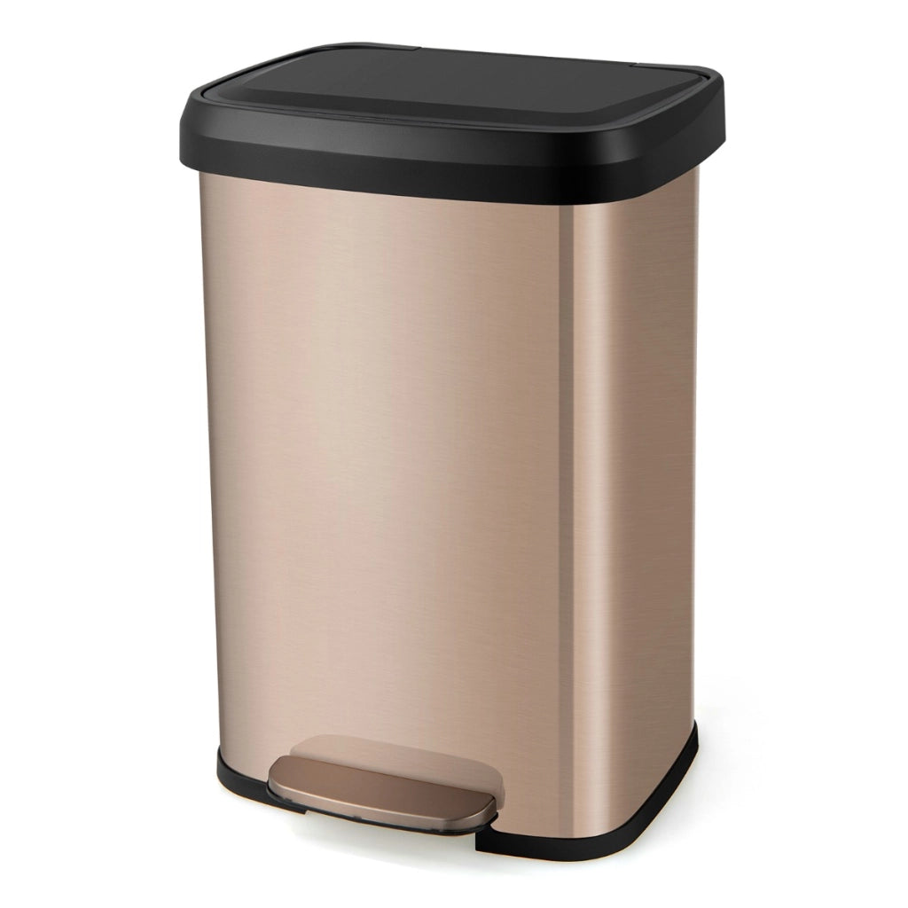 Cestino dell'immondizia in acciaio inox con coperchio con chiusura automatica, Bidone della spazzatura 50L Rosa doratoe-Organizzazione della cucina