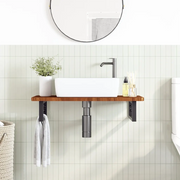Ripiano a Parete per Lavabo in Acciaio e Massello di Rovere