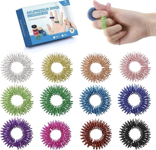 Set di anelli di acupressione da 12 anelli di massaggi per dita per la rilassamento e la rilevazione del stress e per la circolazione sanguigna 27 mm