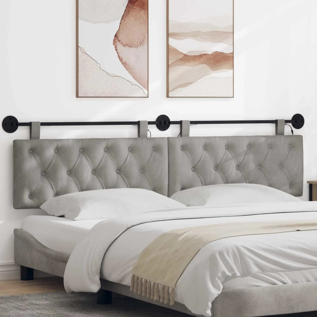 Testiera sospesa Con luce LED Grigio Chiaro Velluto
