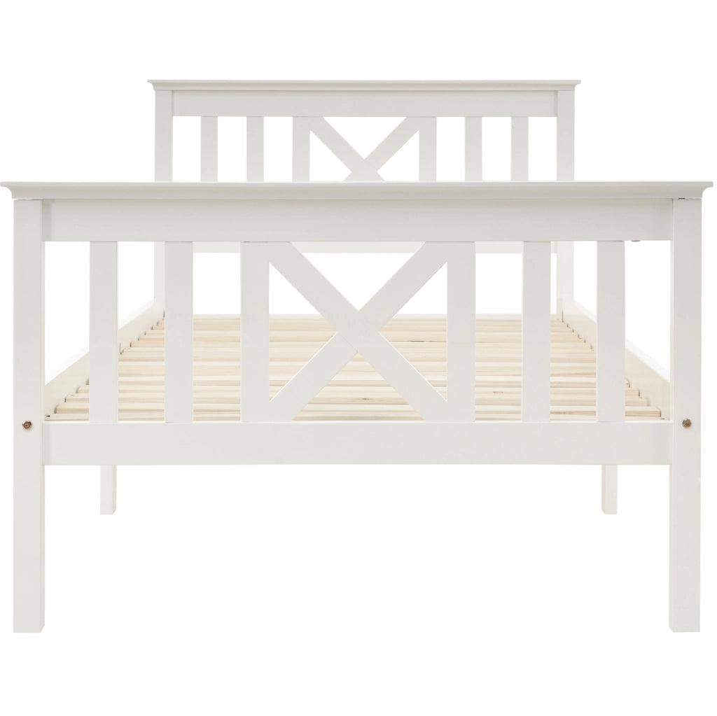 Letto singolo 90x200 cm con testiera a X e spazio contenitore; legno; bianco (Senza materasso)