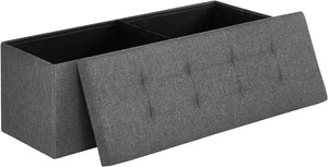 Pouf contenitore Valora PUFA in MDF grigio scuro, tessuto simile al lino
