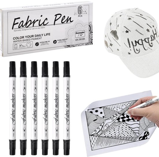 Set di punzoni per tessuti 6 pezzi - Resistenti alla lavatrice - Punzoni a doppia punta - Senza sostanze pericolose - Permanenti - Larghezza della linea 1-5 mm - Punzoni per tessuti a marchio