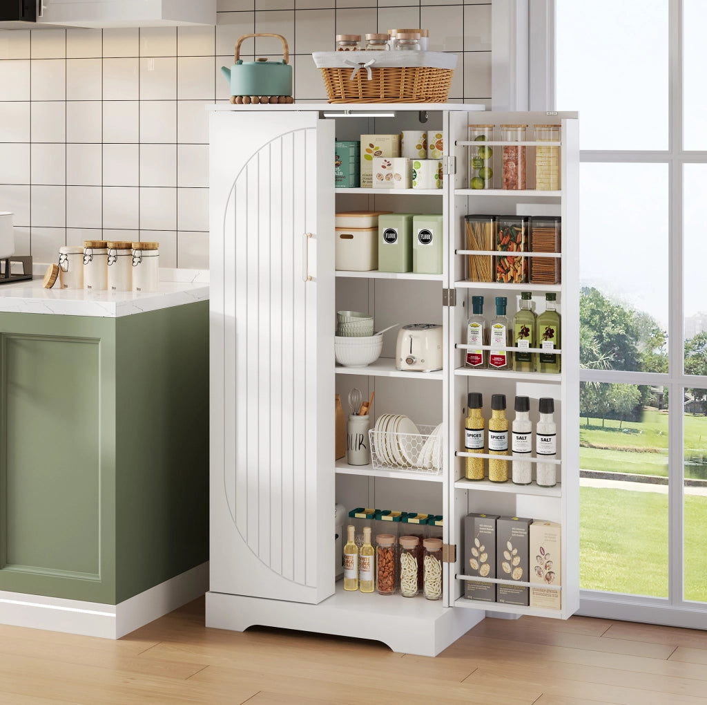 Credenza cucina salvaspazio 60x35x128 cm con luce LED sensore; bianco; in MDF e PB