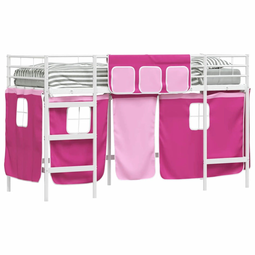 Struttura del Letto Loft per Bambini con Tendine-Giroletto per bambini Bianco e Rosa 143482