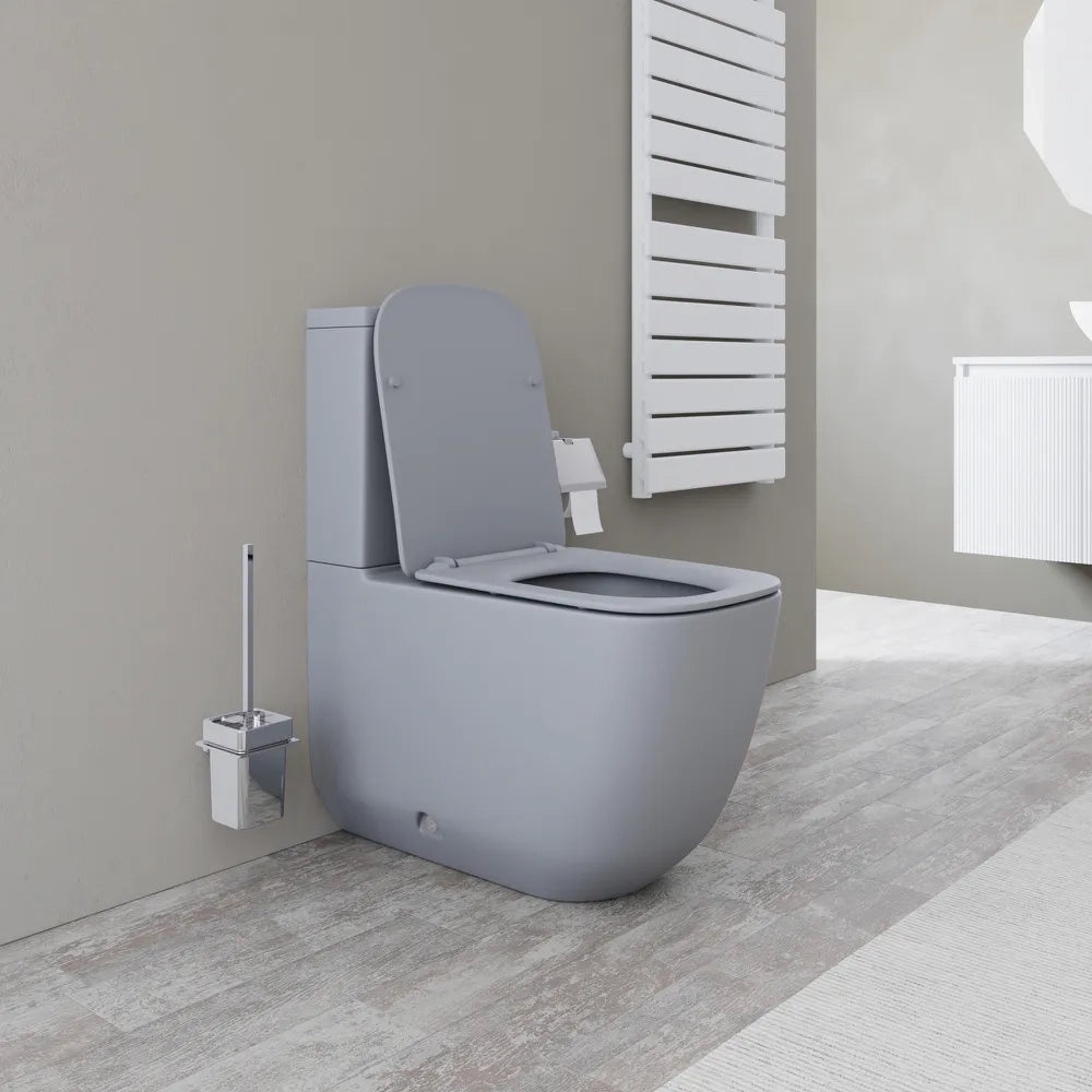 Vaso filomuro monoblocco tornado con cassetta e sedile copri-wc grigio opaco | Riga