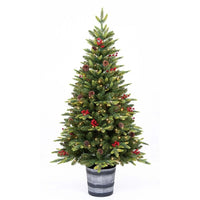 PINETTO H150CM 200 LED CON BACCHE E PIGNE IN VASO.