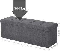 Pouf contenitore Valora PUFA in MDF grigio scuro, tessuto simile al lino