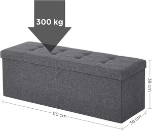 Pouf contenitore Valora PUFA in MDF grigio scuro, tessuto simile al lino