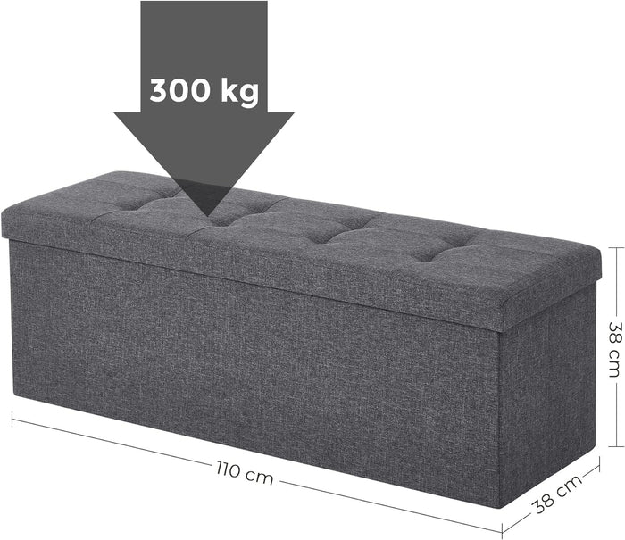 Pouf contenitore Valora PUFA in MDF grigio scuro, tessuto simile al lino
