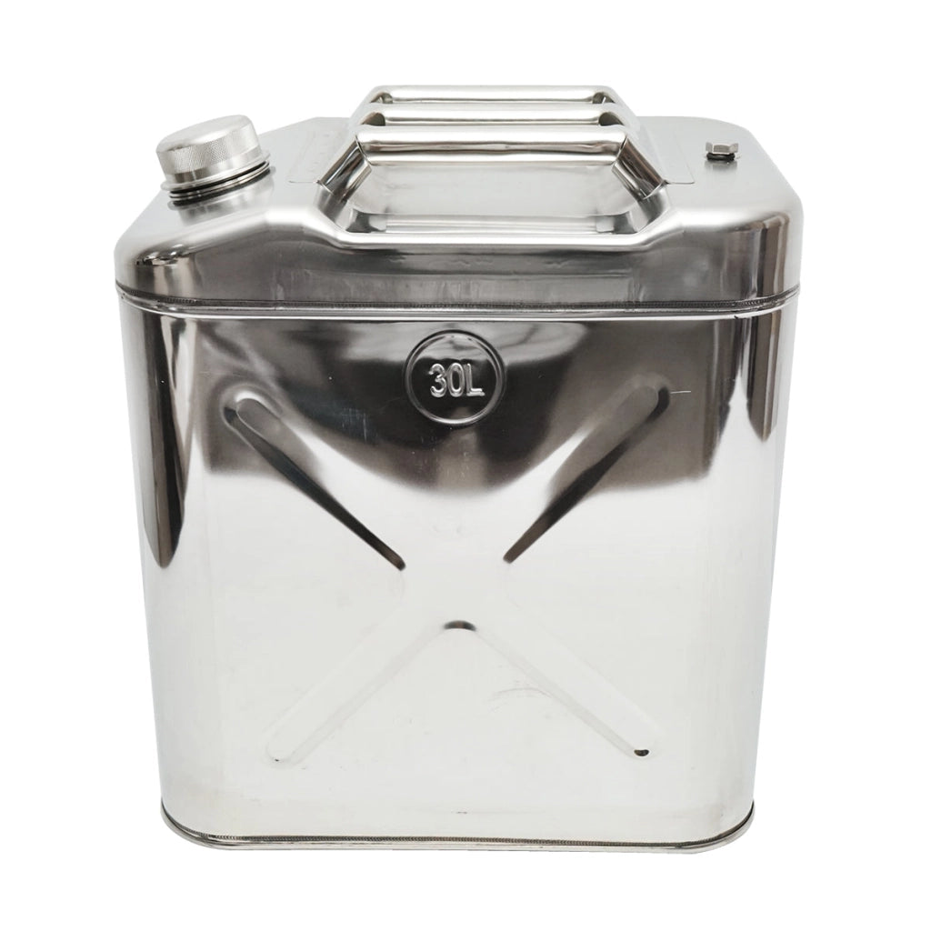 Tanica in acciaio inox da 30 litri con tubo flessibile e tappo a vite