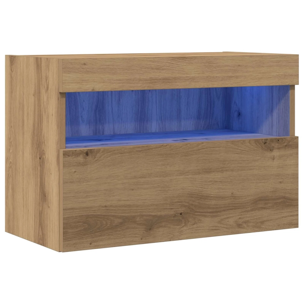 Mobile TV da parete con LED rovere artigianale 60 x 30 x 40 cm 862208