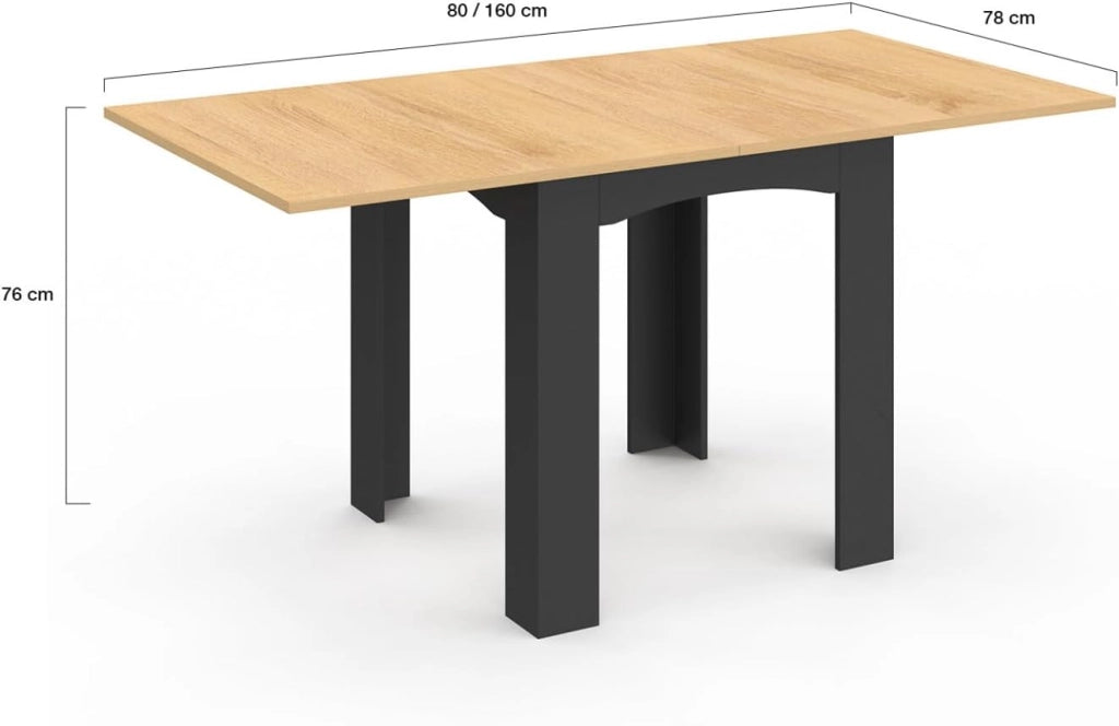Tavolo da pranzo allungabile DONA 4-8 persone piano in faggio nero 80-160 cm