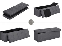 Pouf contenitore Valora PUFA in MDF grigio scuro, tessuto simile al lino