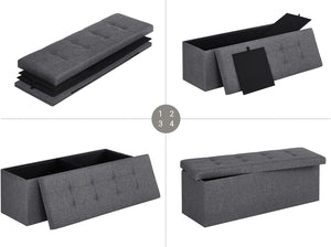 Pouf contenitore Valora PUFA in MDF grigio scuro, tessuto simile al lino