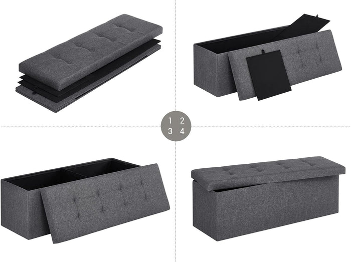 Pouf contenitore Valora PUFA in MDF grigio scuro, tessuto simile al lino