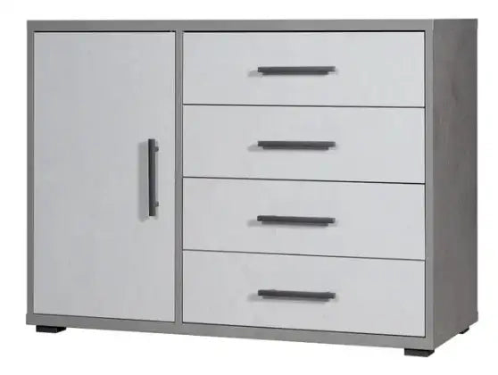 Cassettiera 4 cassetti + 1 anta ossido+bianco cemento già montato L98 H78 P40