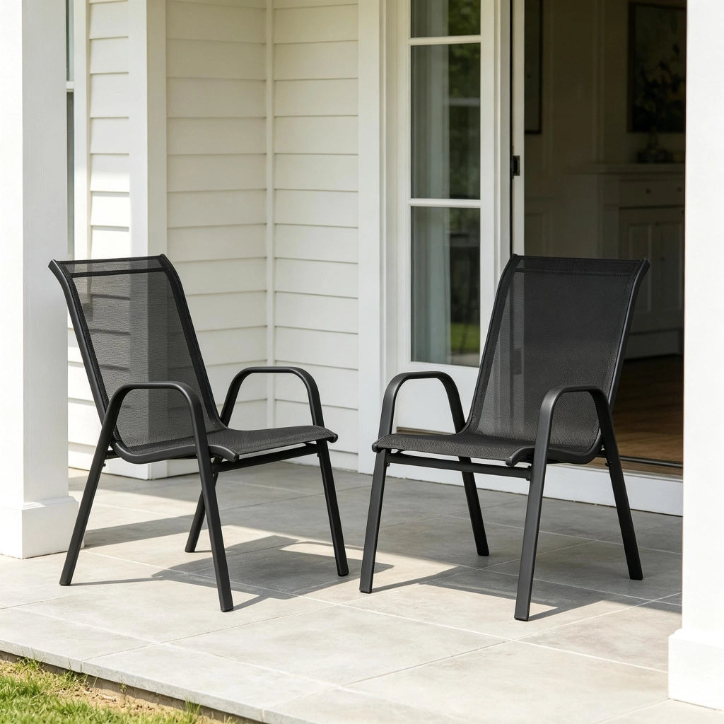 SEDIA da giardino impilabile con schienale alto 55x92x65 cm grigio scuro Set da 2 pezzi