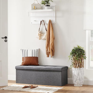 Pouf contenitore Valora PUFA in MDF grigio scuro, tessuto simile al lino