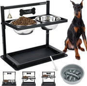 Bacini per cani elevati con alimentatore lento - Altezza pratica per cani grandi con 2 ciotole in acciaio inossidabile e pavimento resistente alle macchie