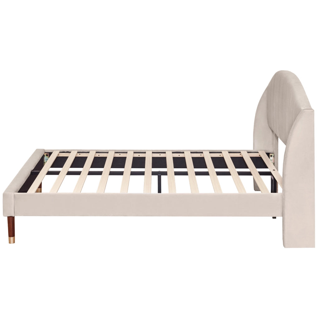 Letto imbottito 140x200 cm; testiera alta; struttura stabile; velluto beige