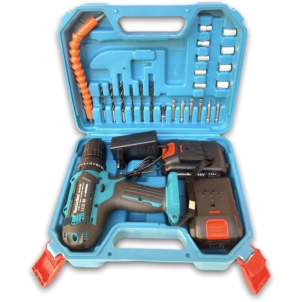 Trade Shop - Trapano Avvitatore A Batteria A Percussione Da 48v Mandrino Autoserrante Luce Led -